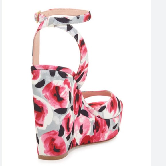 kate spade dellie garden rose print wedge sandal heels deep pink rose floral 6 - Picture 2 of 6